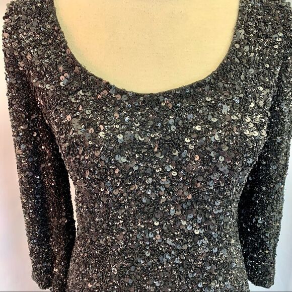 THEIA couture sequin sheath black dress sz 12 - Picture 5 of 11